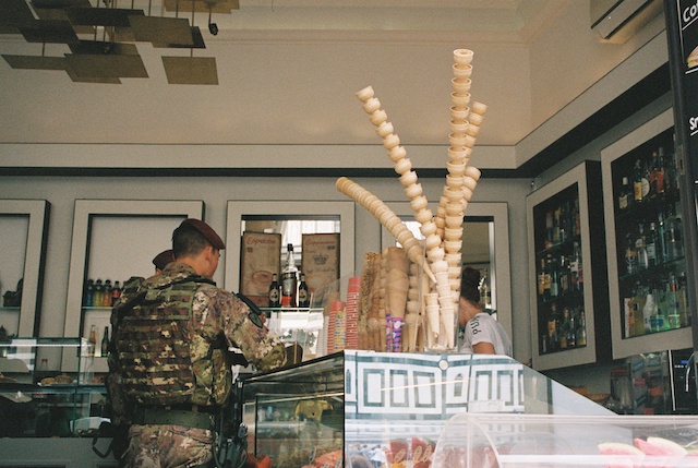 image of army men buying ice cream