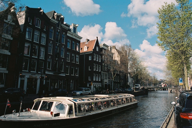 image of Amsterdam canal with boat